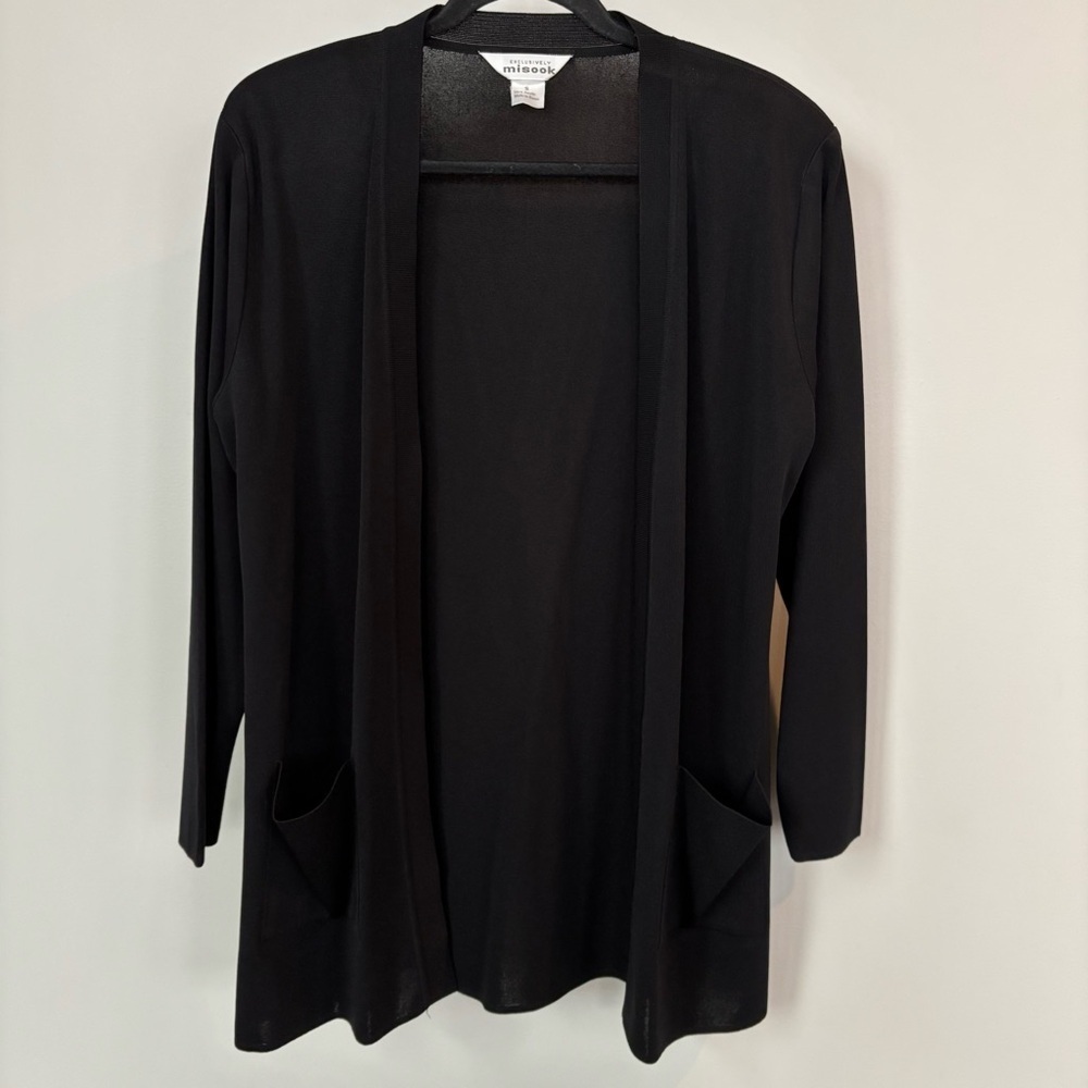 Exclusively Misook Black Open Front Cardigan Size S